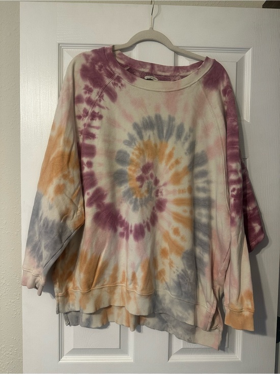 American Eagle Outfitters Sweaters - American Eagle Outfitters Tie-Dye Spiral Crewneck - Pink, Gray & Orange